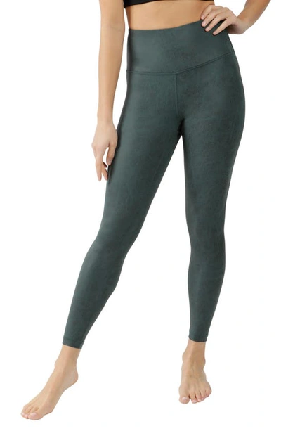 90 Degree By Reflex Faux Cracked Leather High Rise Ankle Leggings In Cracked Frosted Emerald