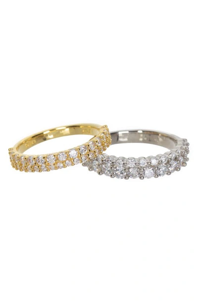 Nordstrom Rack Two-tone Pavé Cz Ring Set In Clear- Silver- Gold