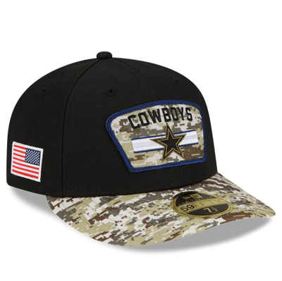 New Era Men's  Black And Camo Dallas Cowboys 2021 Salute To Service Low Profile 59fifty Fitted Hat In Black,camo