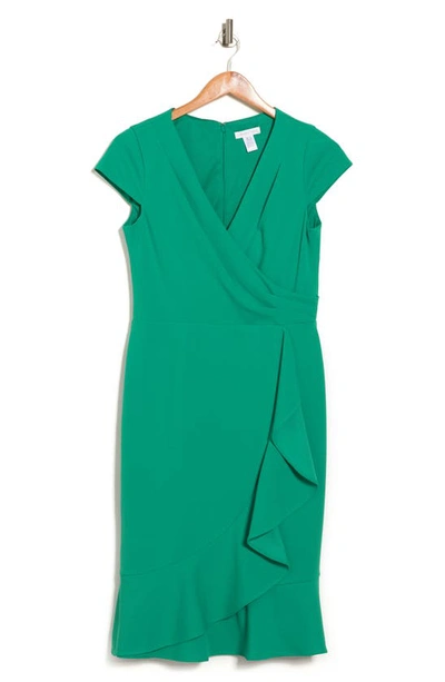 London Times Pleated Surplice Cascade Flounce Dress In Green | ModeSens