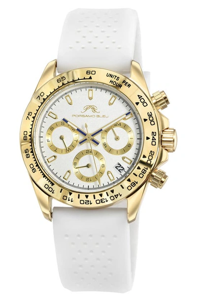 Porsamo Bleu Alexis Chronograph Sport Silicone Watch, 37mm In Gold/ White