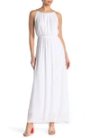 Nina Leonard Braided Neck Sleeveless Maxi Dress In White