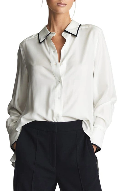 Reiss Taylor Tipped Detail Button-up Blouse In White