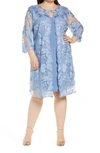 ALEX EVENINGS EMBROIDERED LACE MOCK JACKET COCKTAIL DRESS