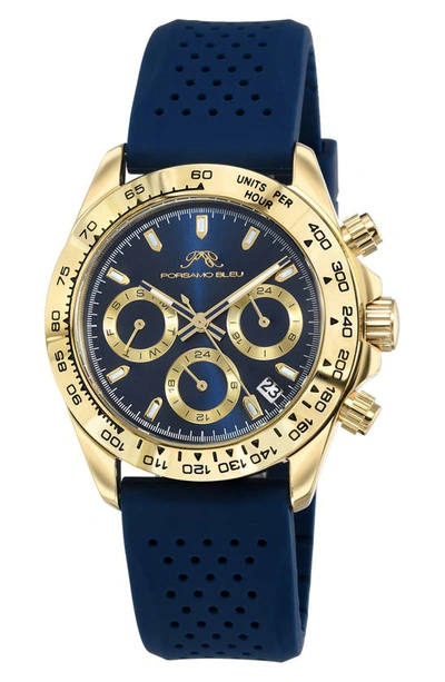 Porsamo Bleu Alexis Chronograph Sport Blue Silicone Watch, 37mm In Gold/ Blue