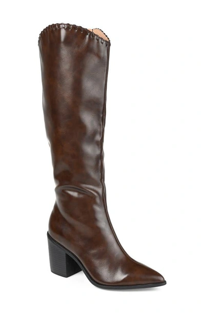 Journee Collection Daria Vegan Leather Block Heel Boot In Brown