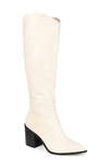 Journee Collection Daria Vegan Leather Block Heel Boot In Bone