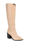 Journee Collection Daria Vegan Leather Block Heel Boot In Tan