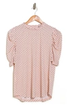 Adrianna Papell Moss Crepe Print Ruffle Neck Blouse In Champagne Covered Diamonds