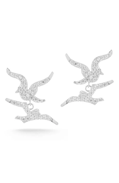 Sphera Milano Pave Cz Flying Bird Double Drop Earrings In Silver