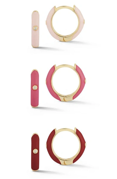 Sphera Milano Set Of 3 14k Gold Vermeil & Cz Huggie Hoop Earrings In Yellow Gold