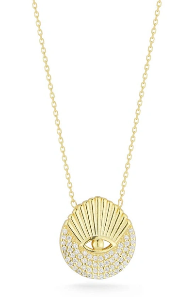 Sphera Milano 14k Gold Vermeil Cz Pave Eye Pendant Necklace In Yellow Gold