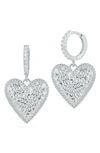 Sphera Milano Textured Cz Heart Drop Earrings In Silver