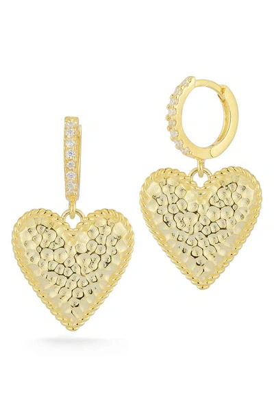Sphera Milano Textured Cz Heart Drop Earrings In Yellow Gold