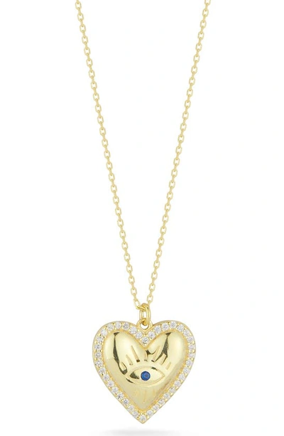 Sphera Milano 14k Gold Vermeil Heart Evil Eye Cz Necklace In Yellow Gold