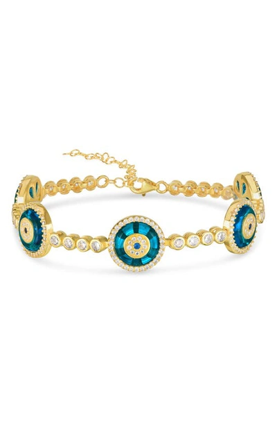Sphera Milano Cz Evil Eye Station Tennis Bracelet In Yellow Gold