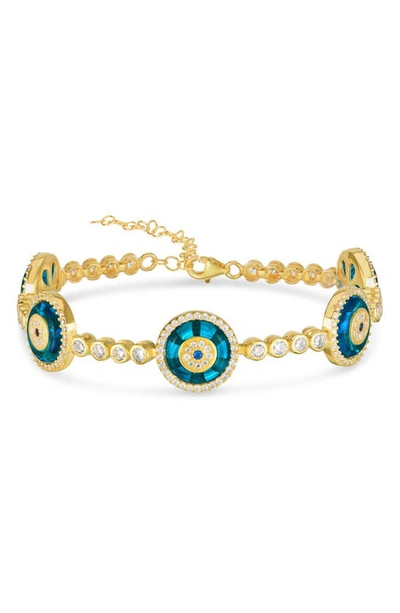 Sphera Milano 18k Gold Over Silver Cz Evil Eye Blue Glass Linked Tennis Bracelet