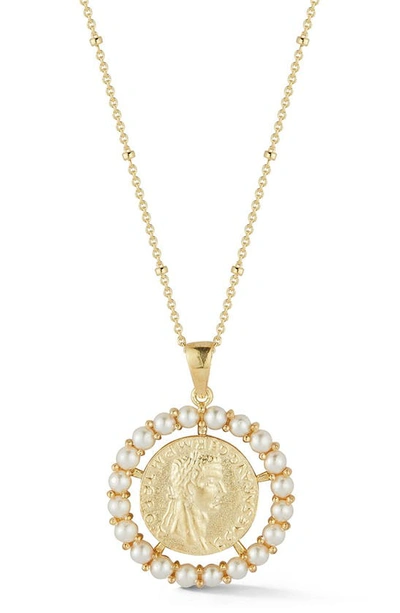 Sphera Milano 14k Gold Vermeil Synthetic Pearl Coin Pendant Necklace In Rose Gold