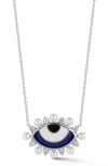 Sphera Milano Cz & Imitation Pearl Evil Eye Pendant Necklace In Silver
