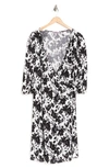 By Design Amelia Side Ruched Surplice Dress In Black/ White Floral