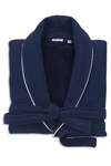 Linum Home Textiles Hotel Collection Satin Piped Trim Waffle Terry Bathrobe In Navy