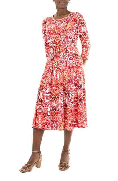 Nina Leonard Scoop Neck Jersey Midi Dress In Canary Sunset Multi