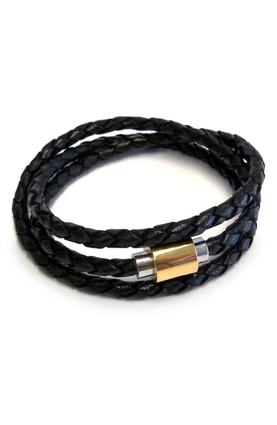 Liza Schwartz Braided Leather Stainless Steel Magnetic Clasp Triple Wrap Bracelet In Black