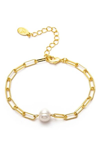 Rivka Friedman 18k Yellow Gold Clad 8-8.5mm Freshwater Pearl Paperclip Chain Bracelet In 18k Gold Clad