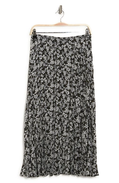 Max Studio Pleated Midi Skirt In Black/ Maize Ditsy Orchid