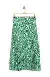 Max Studio Pleated Midi Skirt In Ivory/ Green Daisy Sprinkle