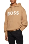Hugo Boss Iconic Cotton Logo Print Oversized Fit Hoodie In Medium Beige