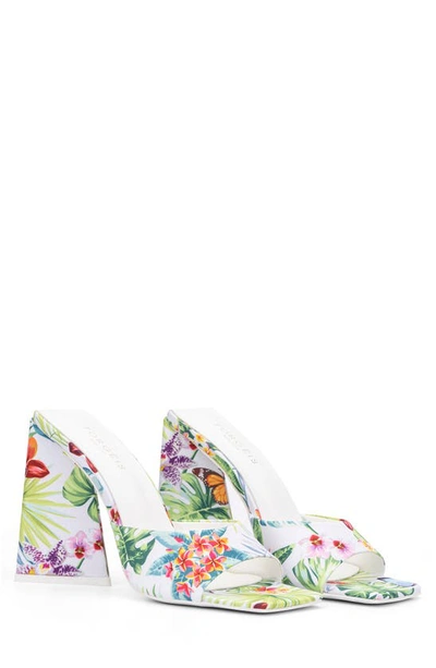 Torgeis Paradise Tropical Print Block Heel Sandal In White