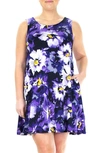 Nina Leonard Scoop Neck Sleeveless Dress In Grapevine Shadow Floral