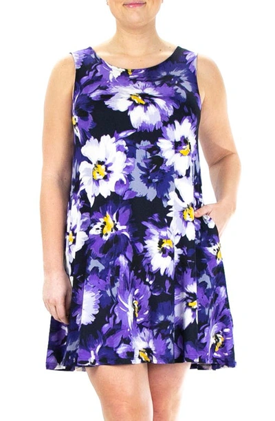 Nina Leonard Scoop Neck Sleeveless Dress In Grapevine Shadow Floral