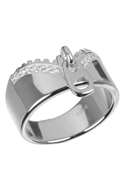 Cz By Kenneth Jay Lane Pavé Cz Zipper Ring In Clear/silver