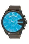 Diesel Mega Chief Leather Strap Chronograph Watch, 45mm In Green And Black