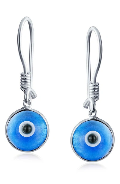 Bling Jewelry Sterling Silver Evil Eye Drop Earrings In Blue