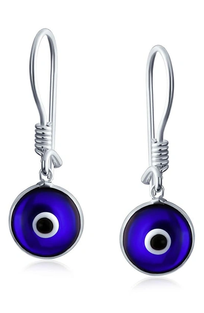 Bling Jewelry Sterling Silver Evil Eye Drop Earrings In Navy