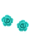 Bling Jewelry 3d Rose Stud Earrings In Aqua