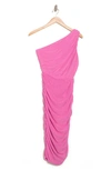 Love By Design One-shoulder Body-con Midi Dress In Super Pink