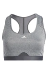 Adidas Originals Powerreact Training Medium Support Sports Bra In Dark Grey Heather