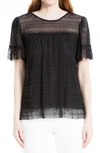 Max Studio Mesh Lace Short Sleeve Top In Black