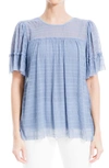 Max Studio Mesh Pleated Top In Chambray