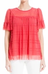 Max Studio Mesh Pleated Top In Washed Red