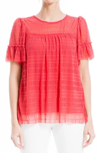 Max Studio Mesh Pleated Top In Washed Red