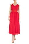 Nina Leonard Sleeveless Lace Trim Maxi Dress In Real Red