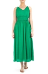 Nina Leonard Sleeveless Lace Trim Maxi Dress In Bright Green