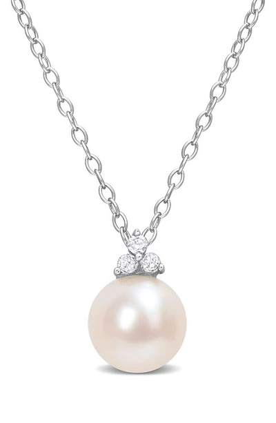 Delmar Sterling Silver 8–8.5mm Cultured Freshwater Pearl & Diamond Pendant Necklace In White