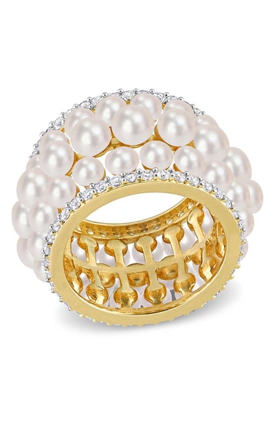 Delmar Yellow Gold Plated Sterling Silver 3-3.5mm Freshwater Cultured Pearl Ring In White