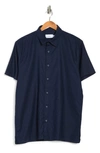 Onia Stretch Linen Short Sleeve Button Front Shirt In Deep Navy